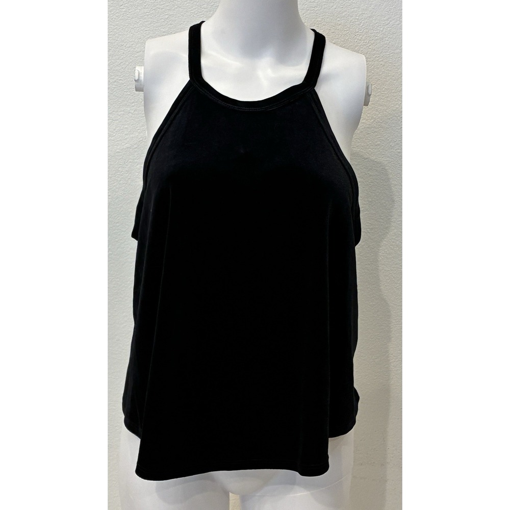 🖤 LUXE Black Velvet High Neck Halter Tank Size L Whimsigoth 90s‎ Grunge